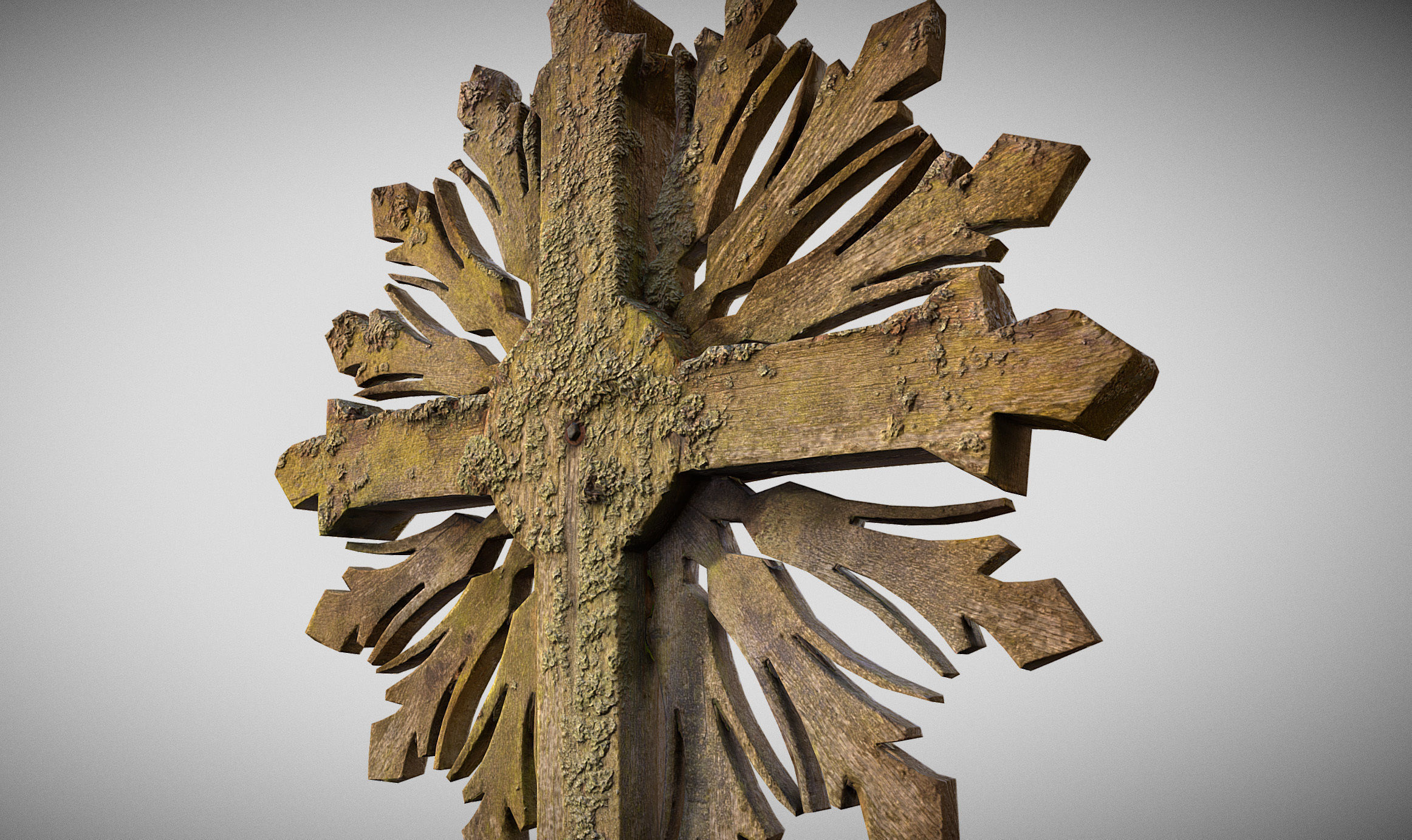 Mossy Wooden cross Low-poly 3D model_10