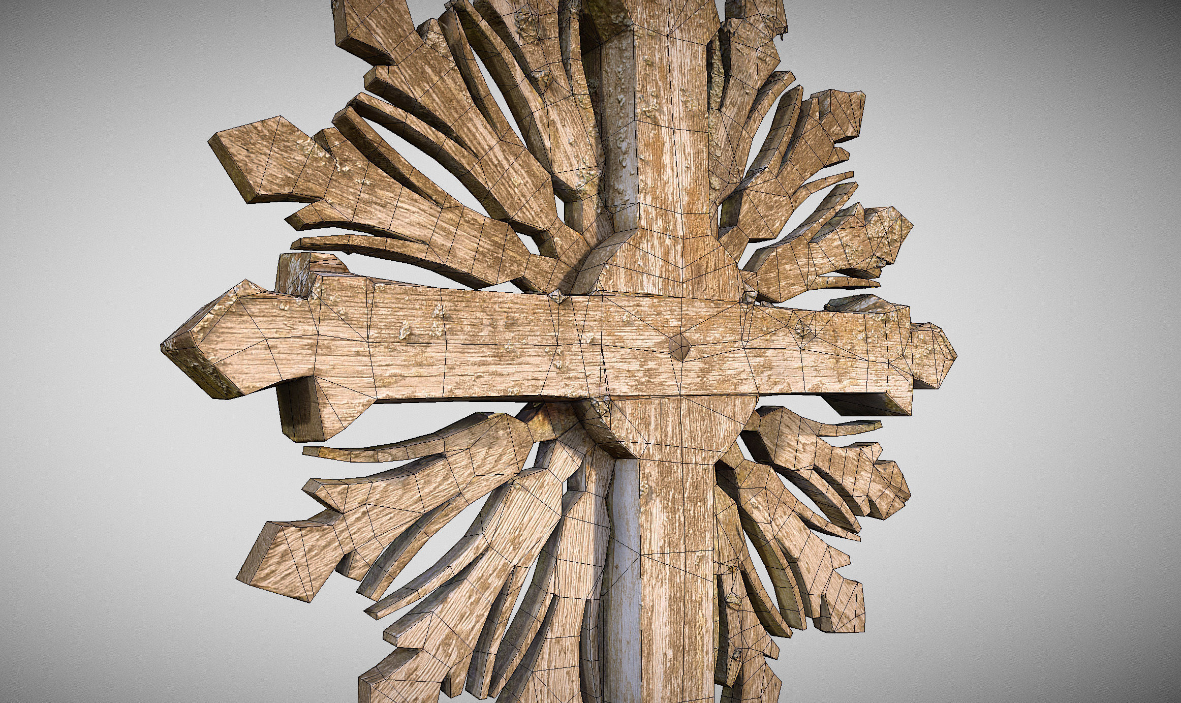 Mossy Wooden cross Low-poly 3D model_16