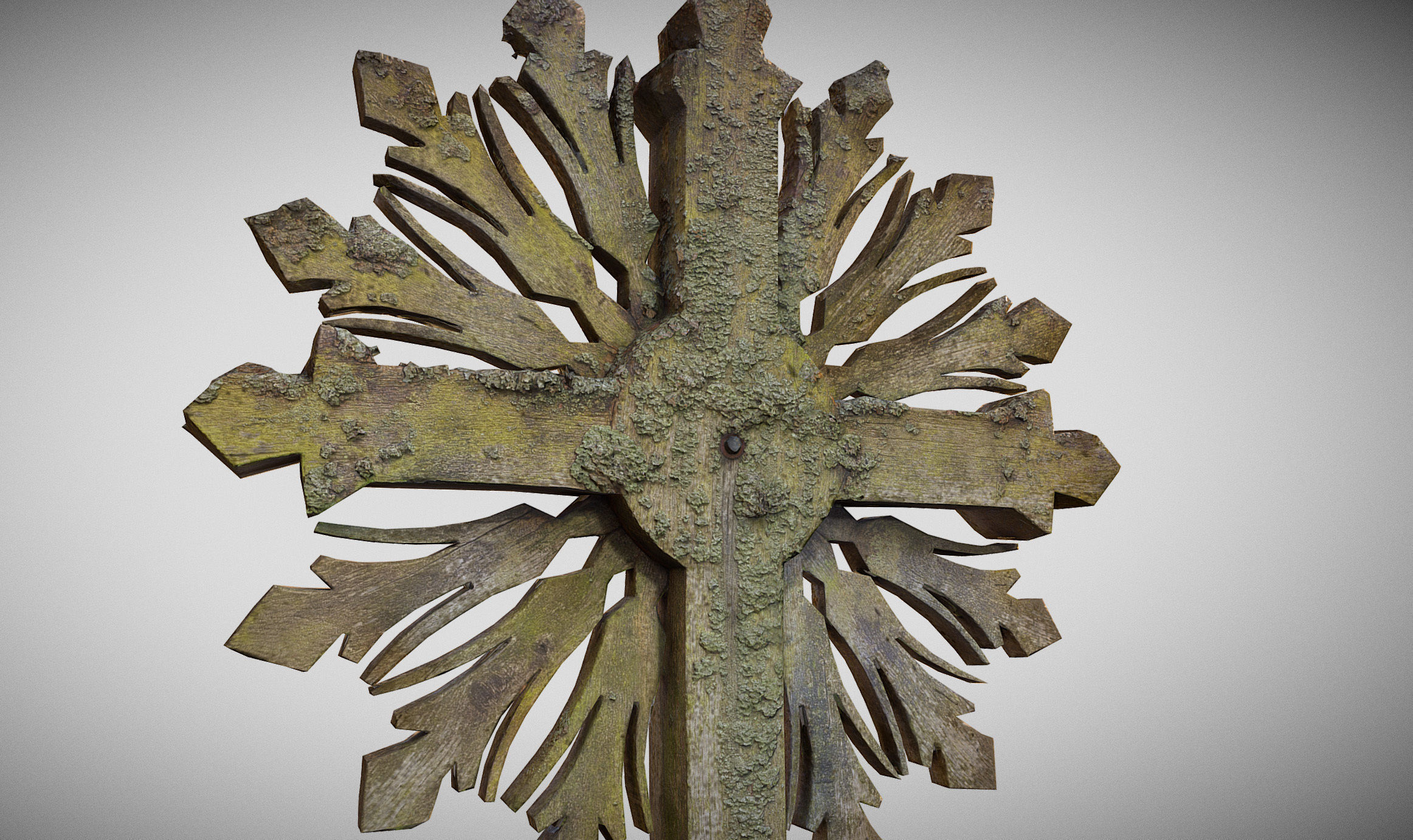 Mossy Wooden cross Low-poly 3D model_11