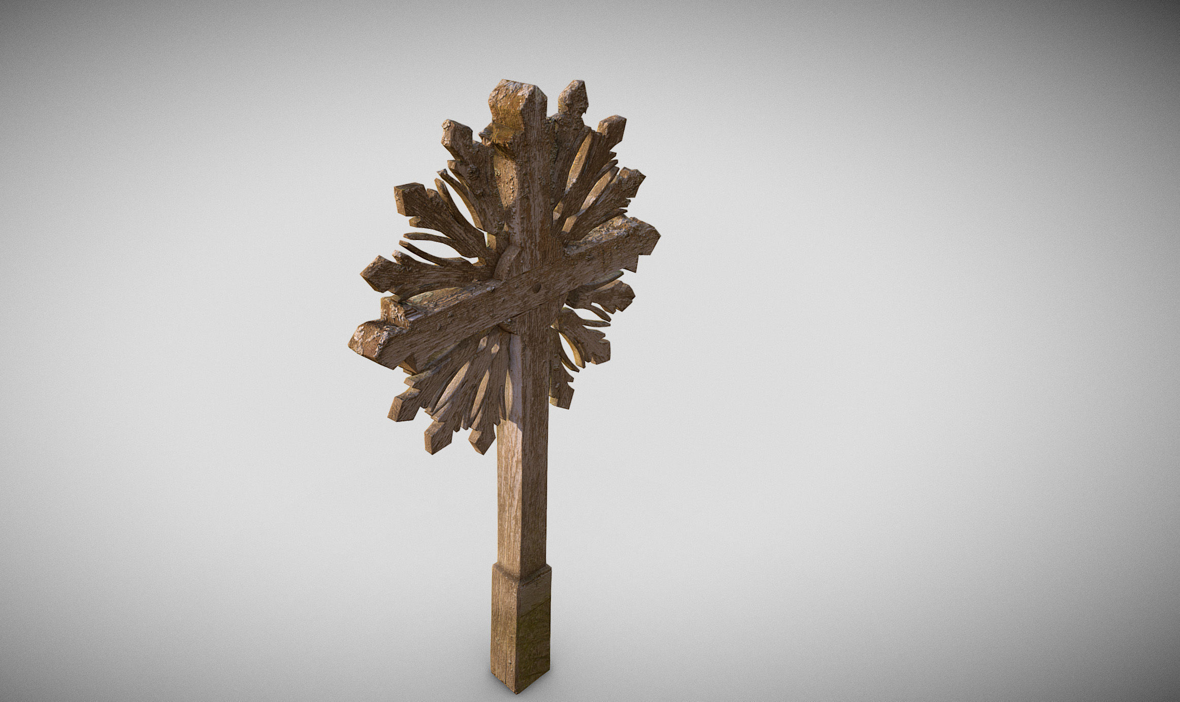 Mossy Wooden cross Low-poly 3D model_6