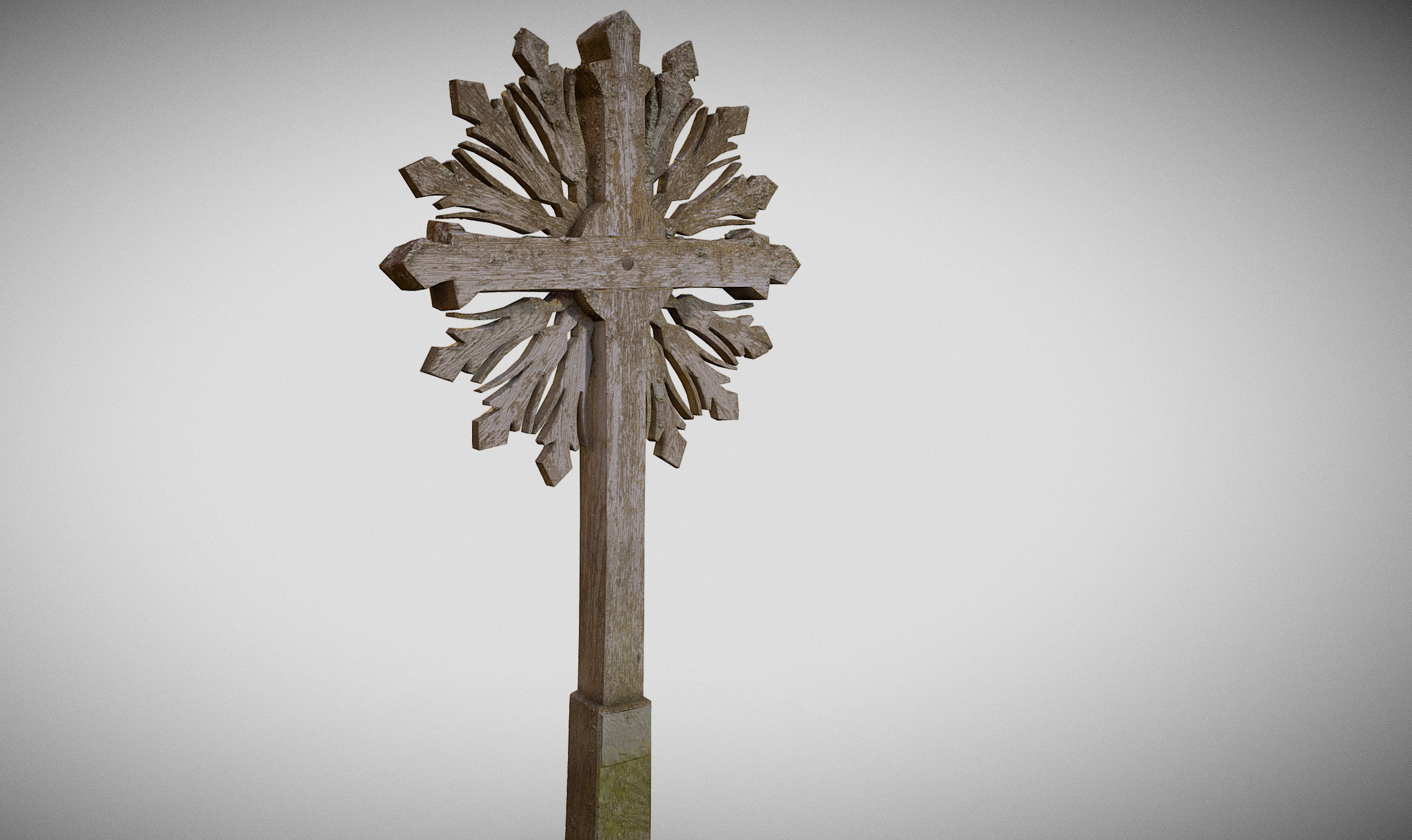Mossy Wooden cross Low-poly 3D model_2