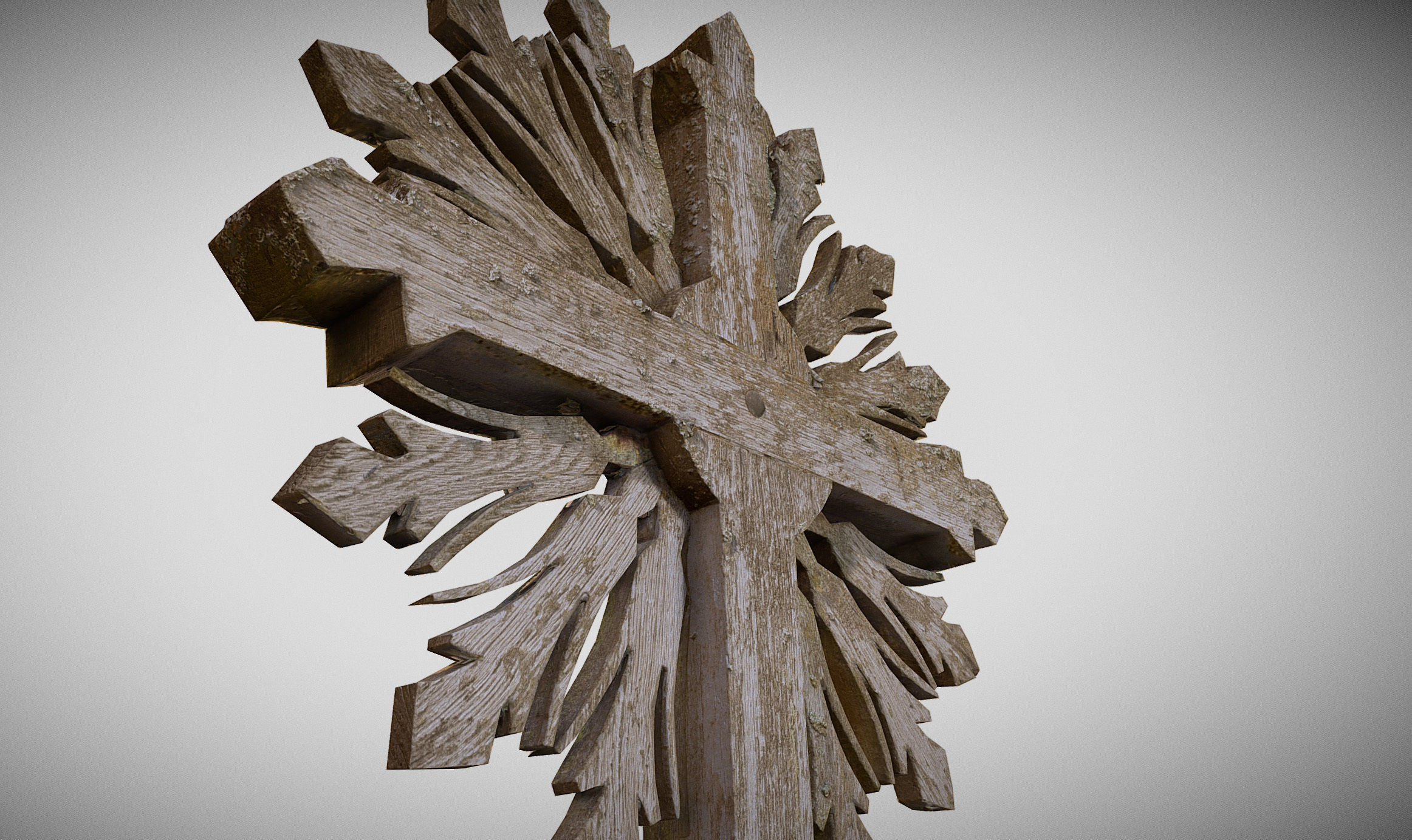 Mossy Wooden cross Low-poly 3D model_8