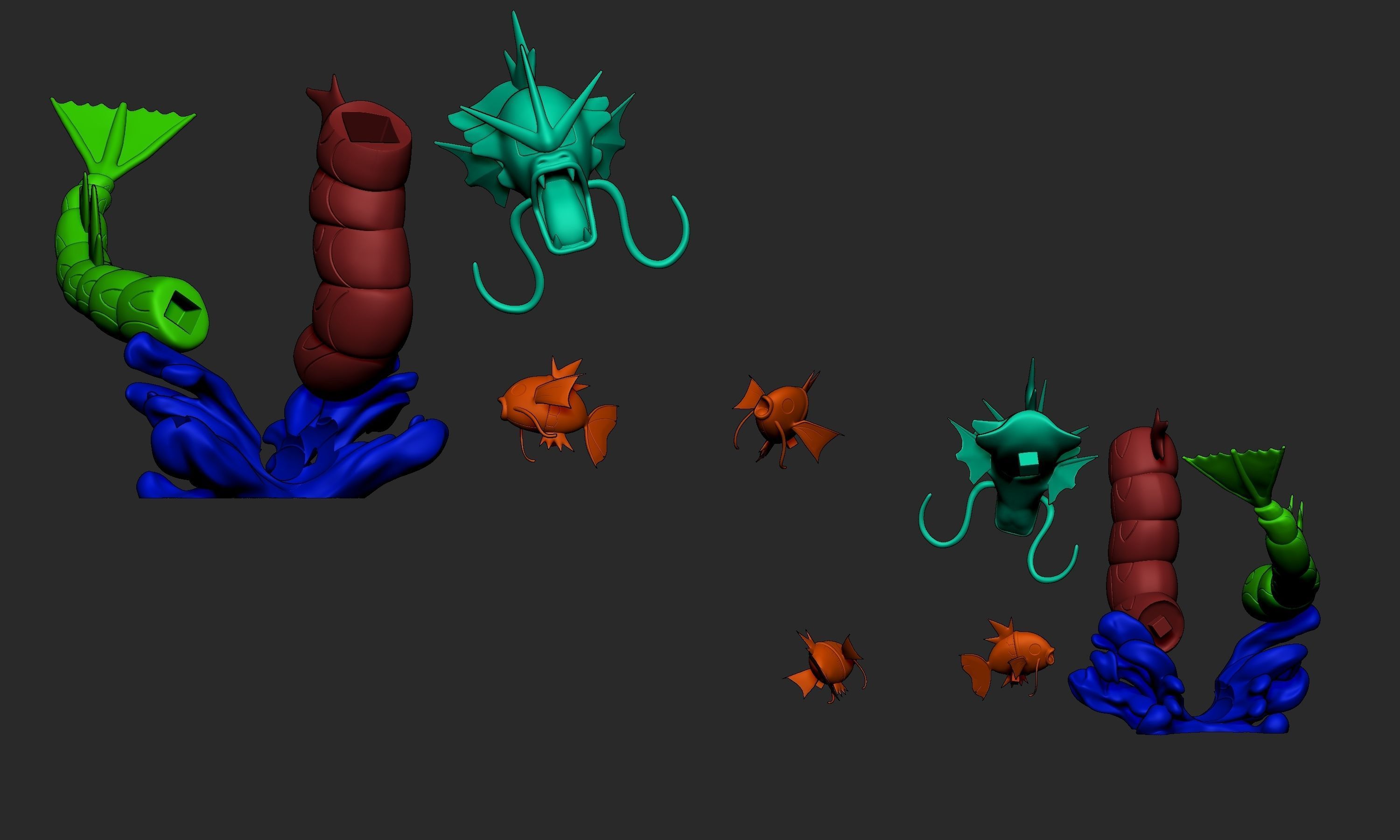 Pokemon - Gyarados and Magikarps figure 3D print model_3