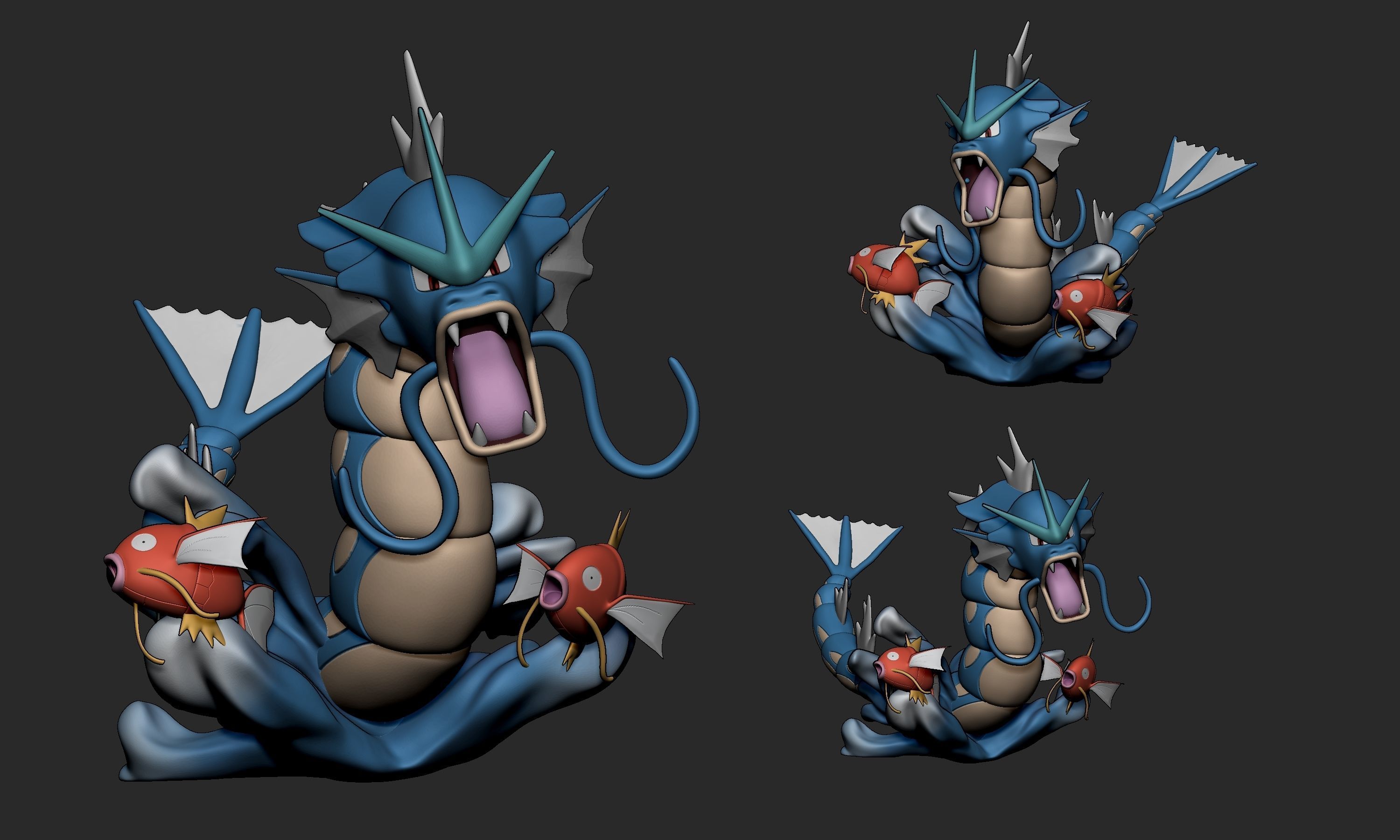 Pokemon - Gyarados and Magikarps figure 3D print model_1