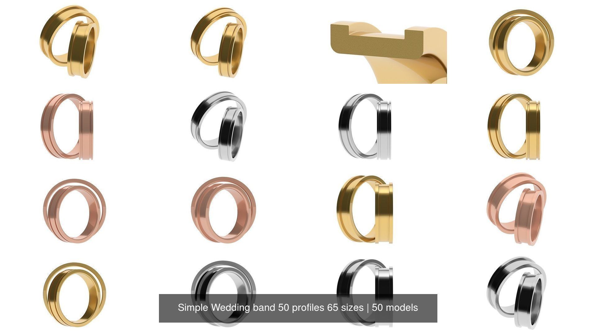 Simple Wedding band 50 profiles 65 sizes 3D Model Collection_9