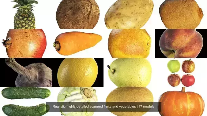 Realistic highly detailed scanned fruits and vegetables 3D Model Collection