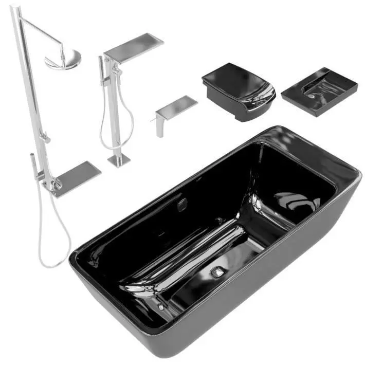 Black And Silver Bathroom Accessories 3D model_0