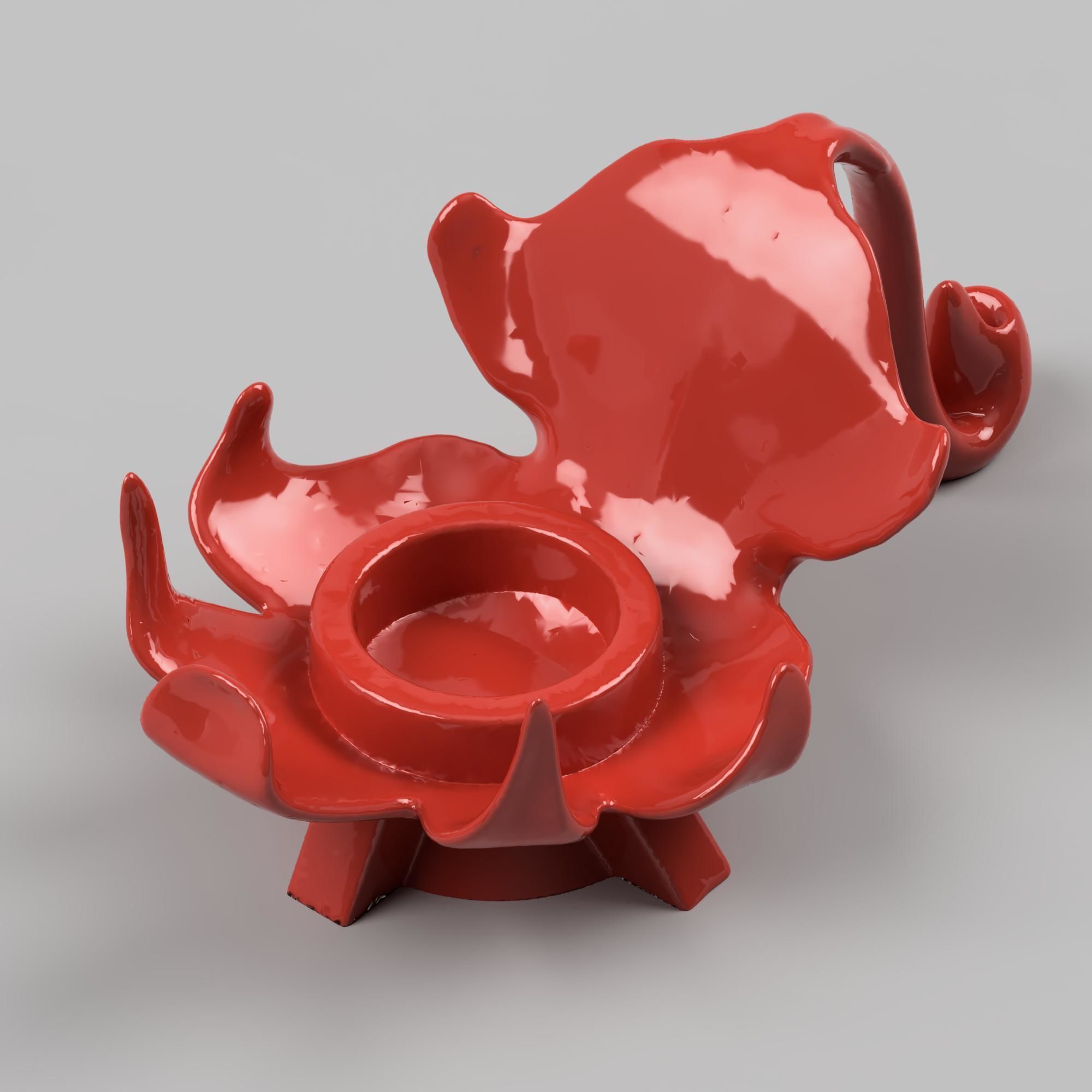Candlestick candle holder with flower 3D print model_4