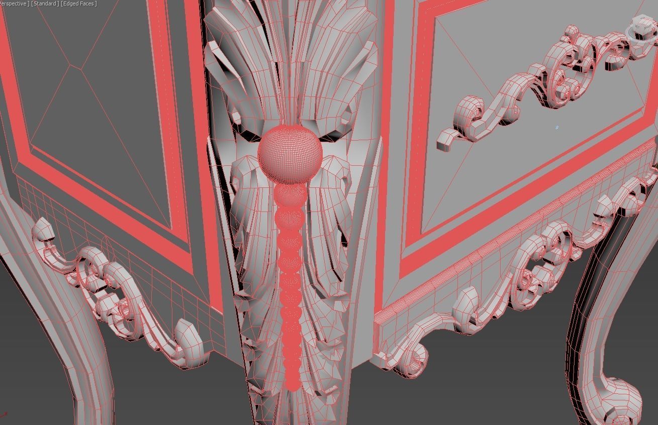 Table 3d model ornate nightstand with gold details 3D model_7