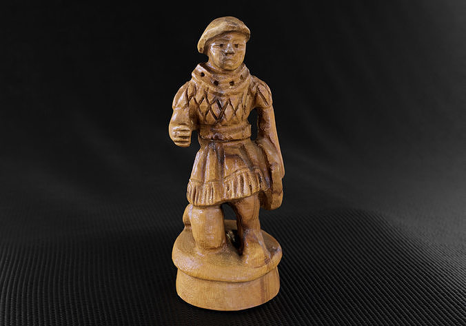 Wood Chess Pawn Handmade - Chessboard A - White Pawn 03 - Low-poly 3D model
