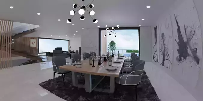Dining table and living room