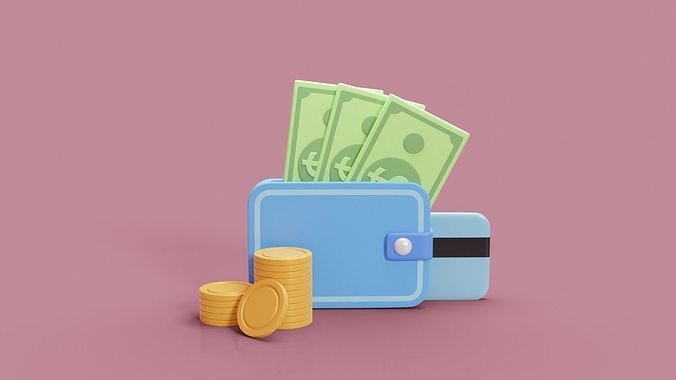 stylized cartoon wallet Low-poly 3D model