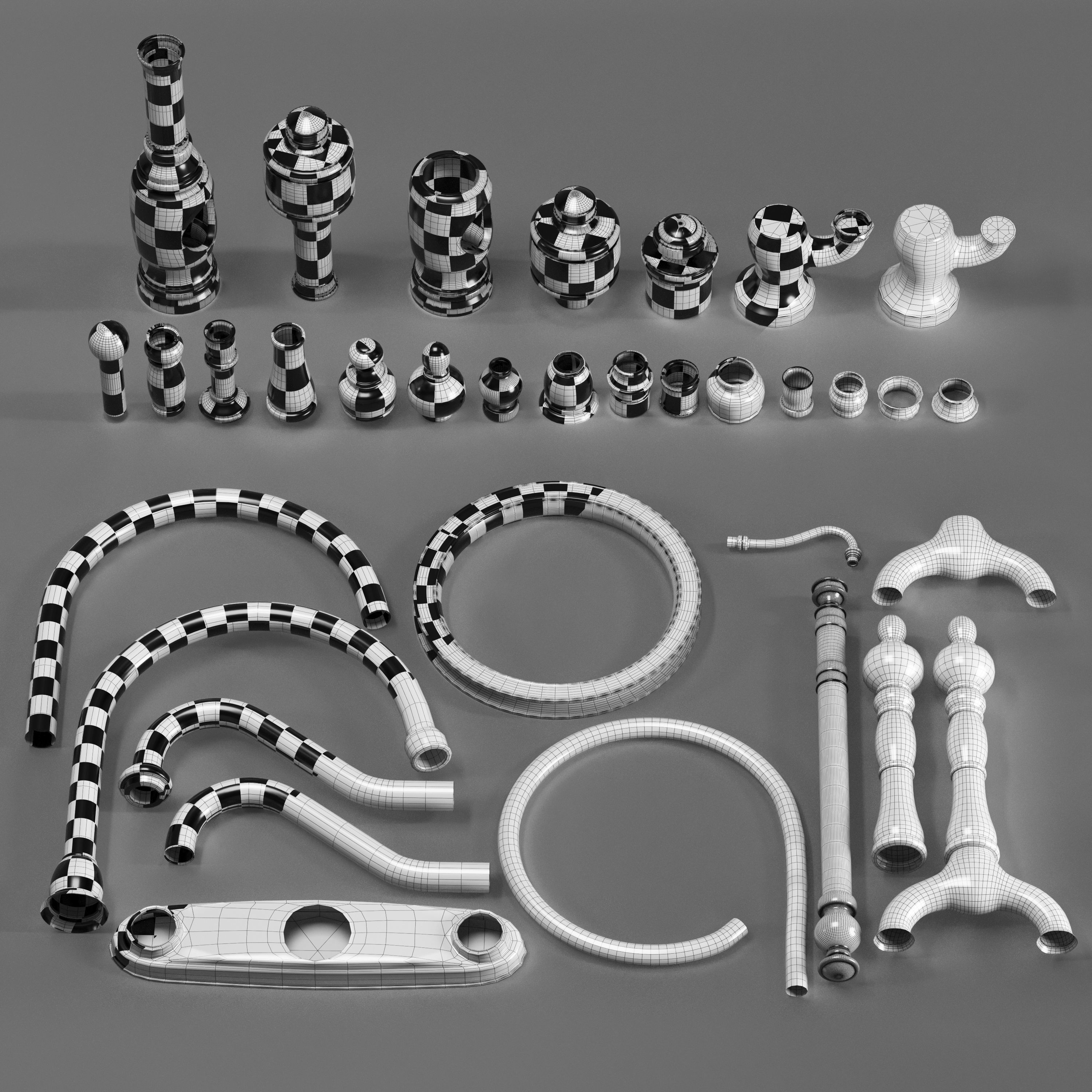 6 Waterstone and Kingston Faucets and 100 Kitbash pieces  Vol1 3D model_13