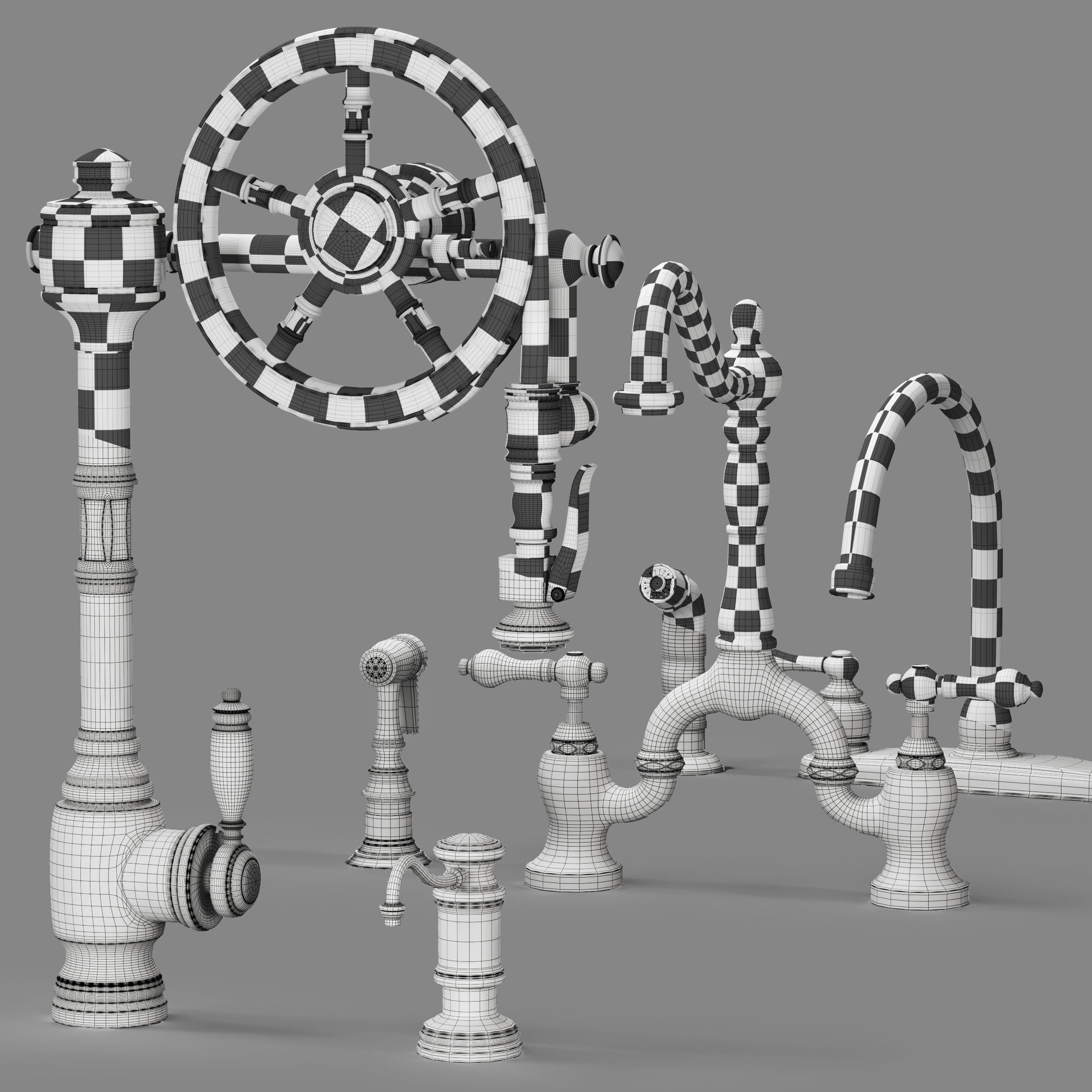 6 Waterstone and Kingston Faucets and 100 Kitbash pieces  Vol1 3D model_11
