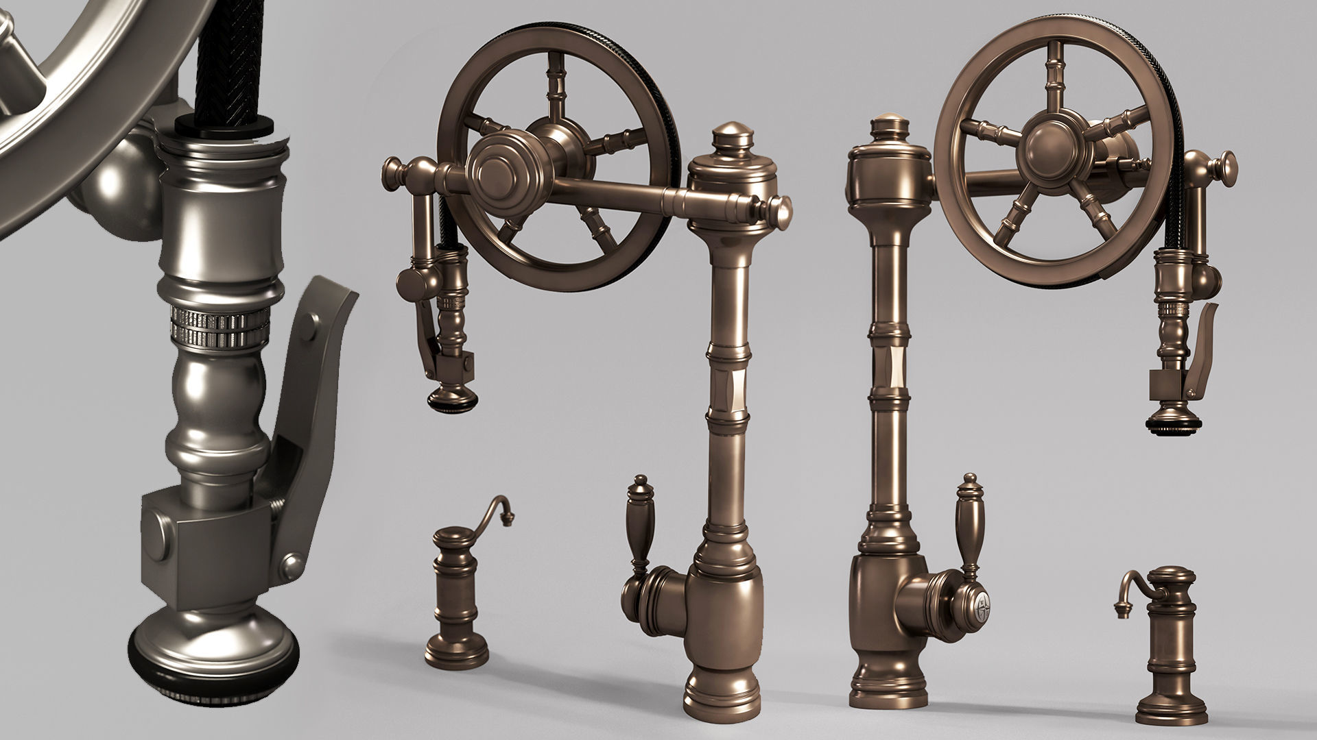 6 Waterstone and Kingston Faucets and 100 Kitbash pieces  Vol1 3D model_2
