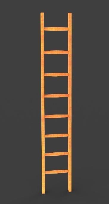 Wooden Ladder Low-poly 3D model_1