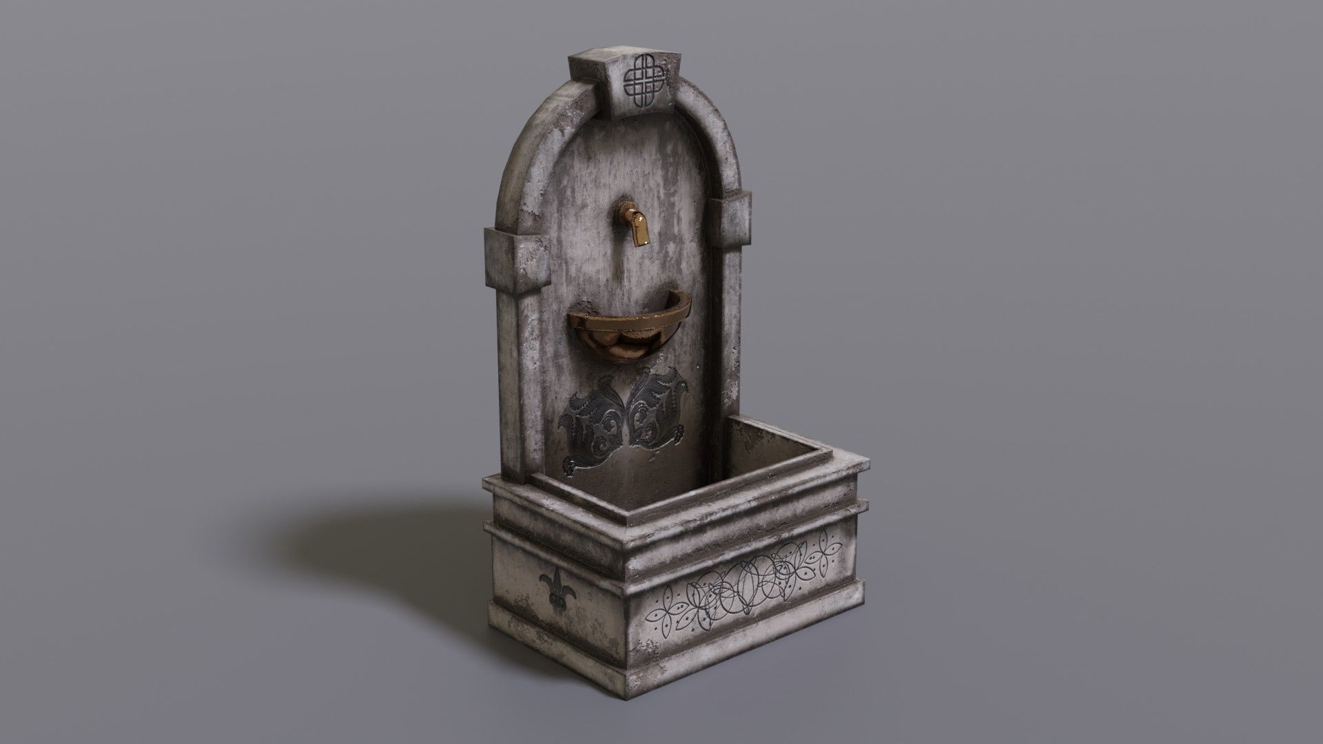 Fountain wooden water Low-poly 3D model_1