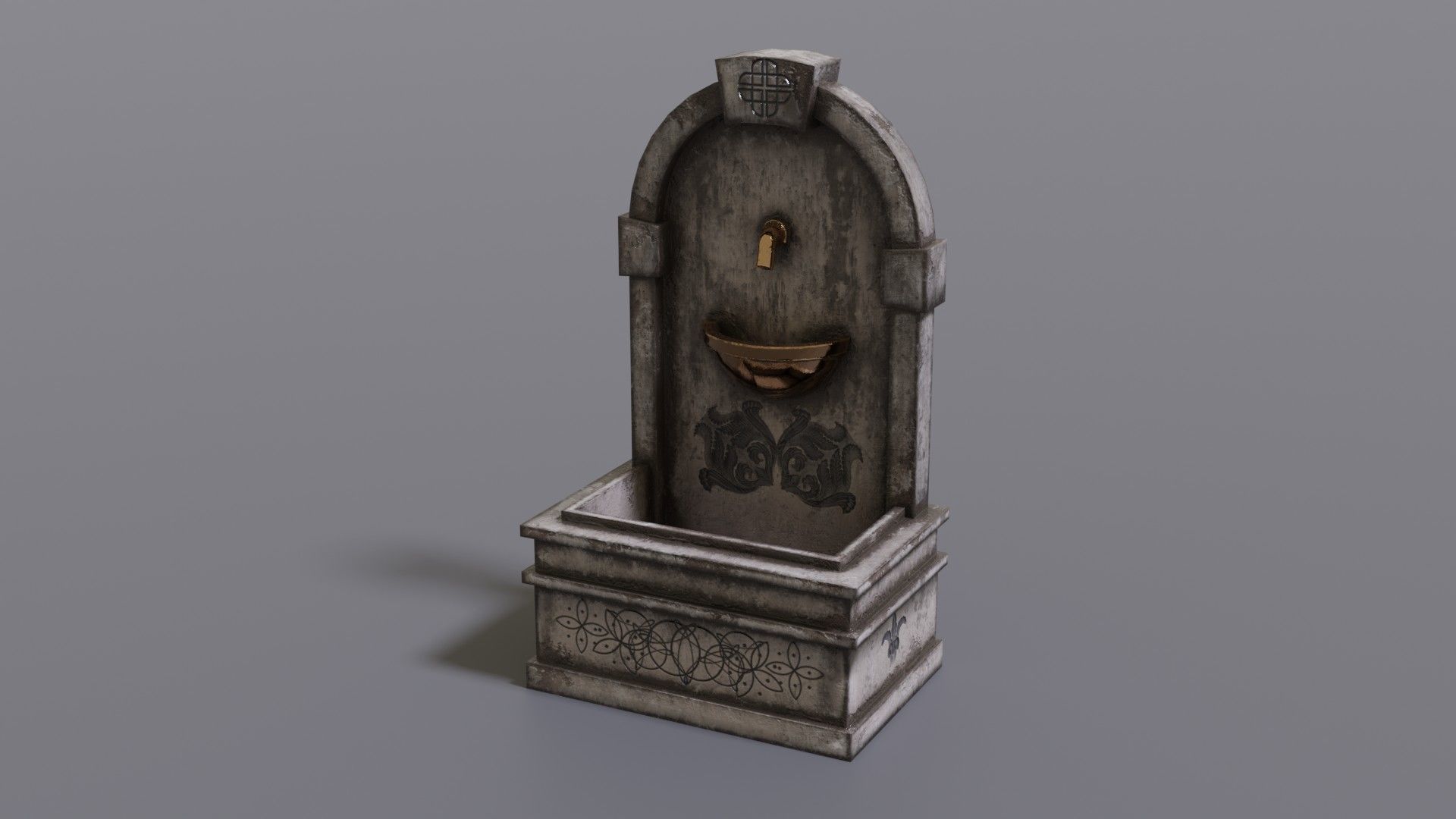 Fountain wooden water Low-poly 3D model_13