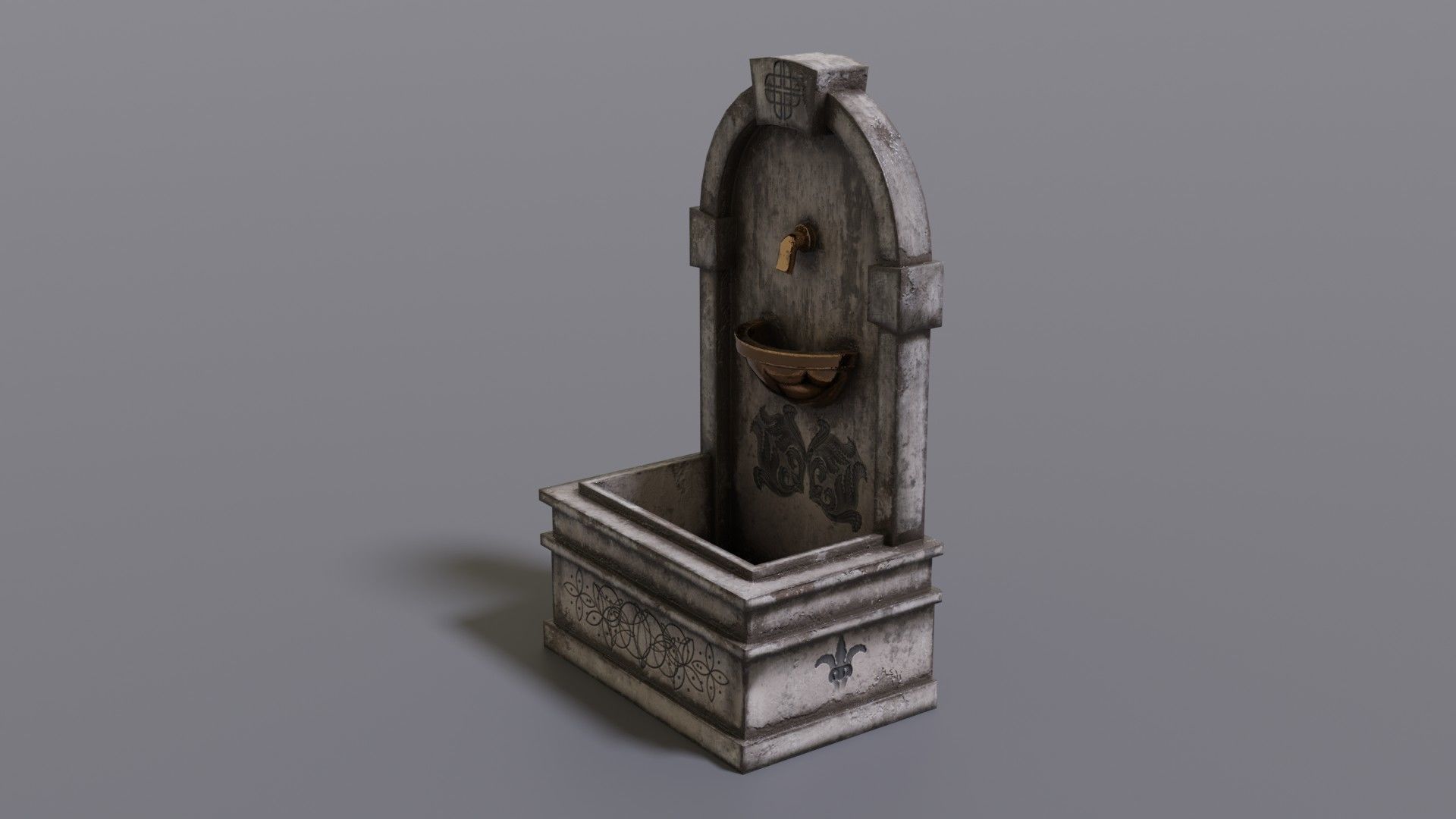Fountain wooden water Low-poly 3D model_12