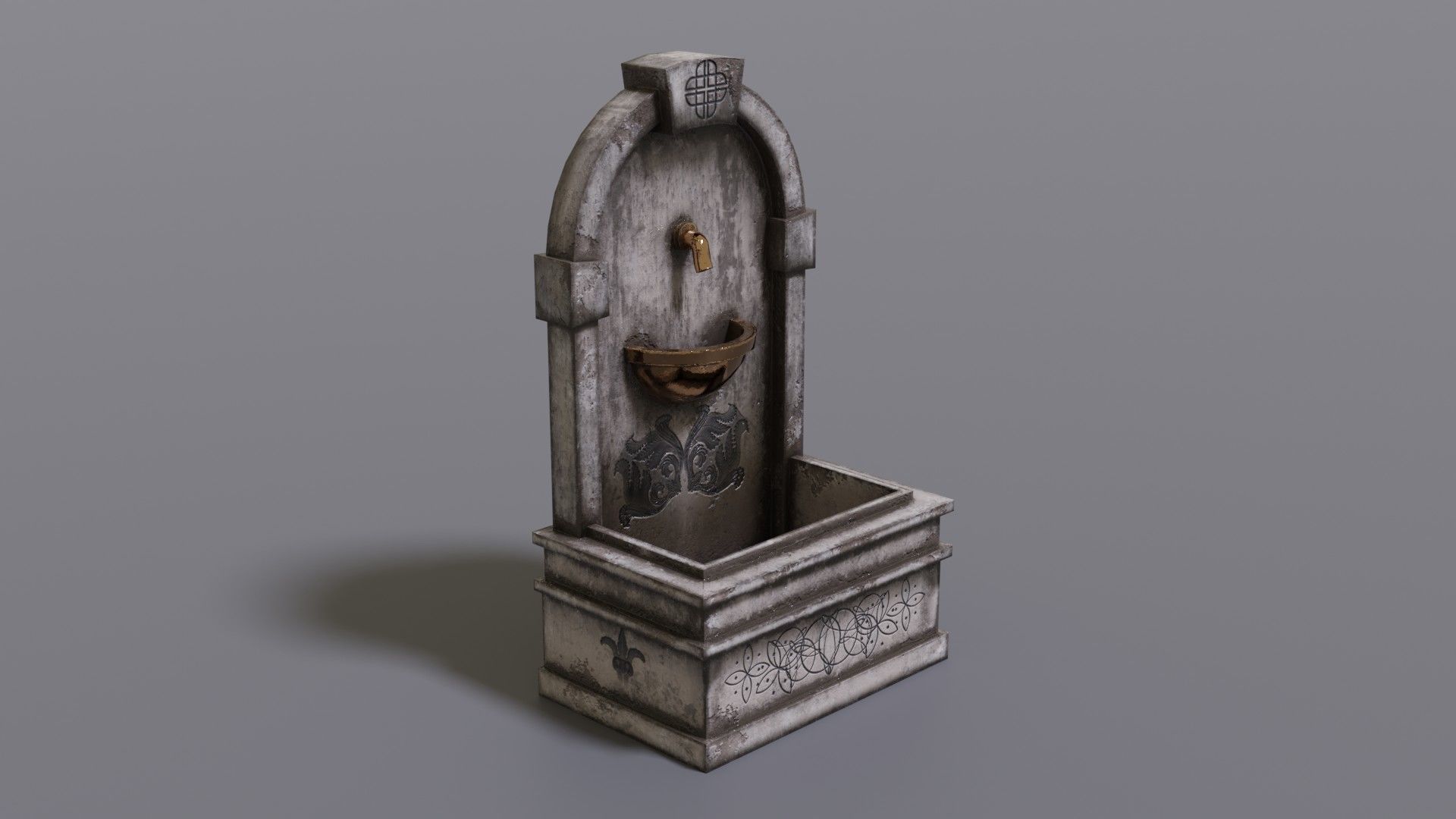 Fountain wooden water Low-poly 3D model_2
