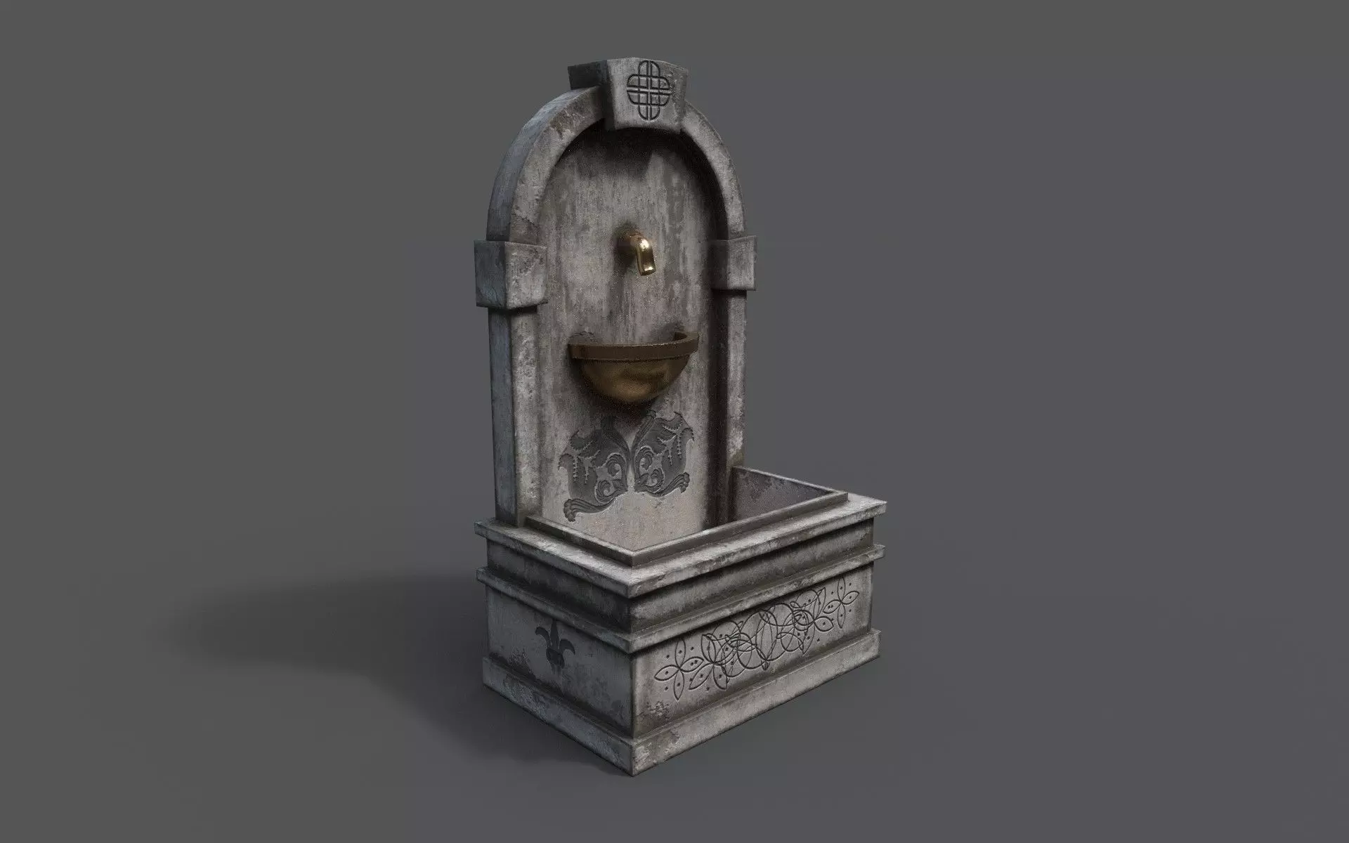 Fountain wooden water Low-poly 3D model_0