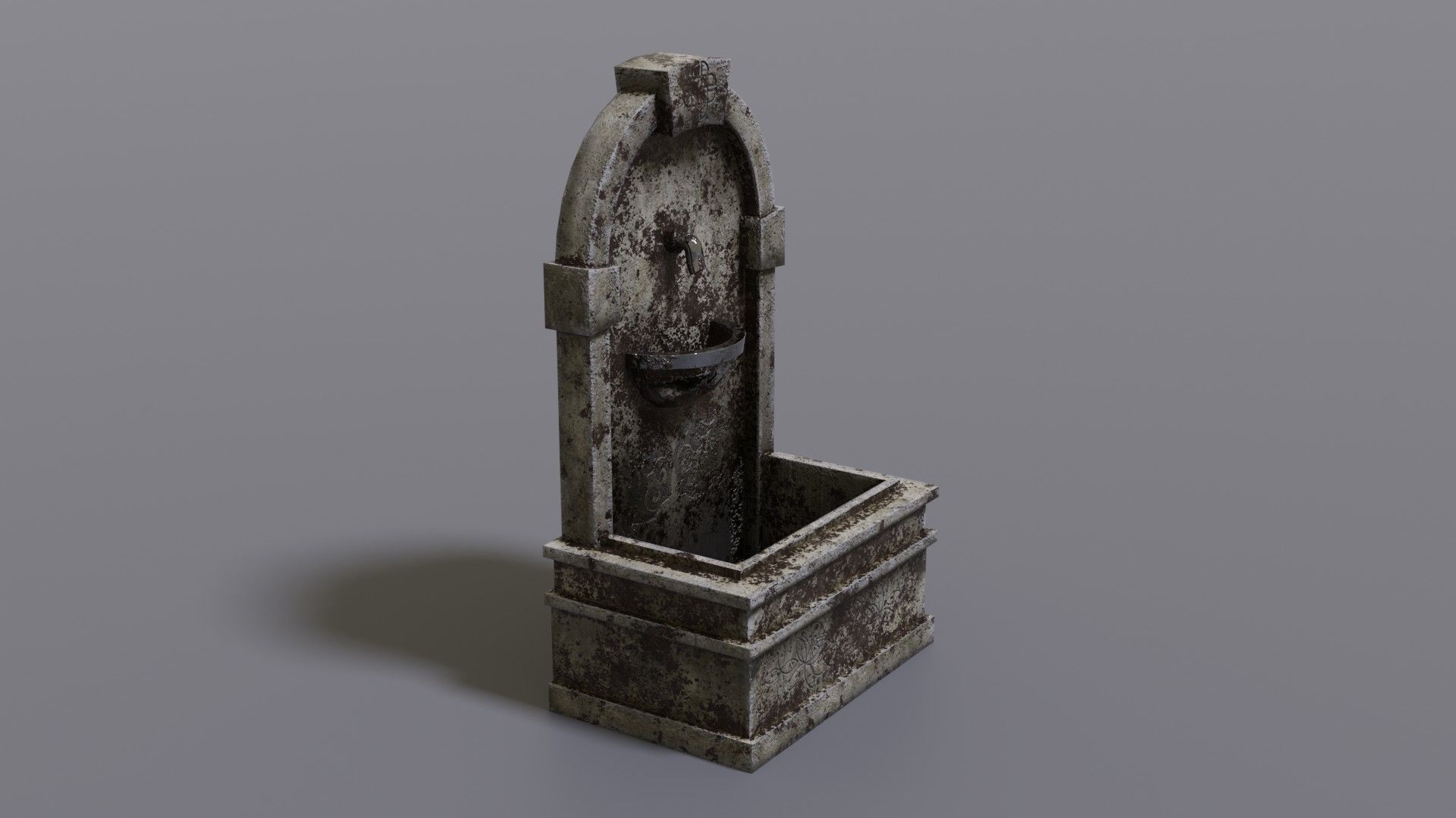 Fountain wooden box Low-poly 3D model_3