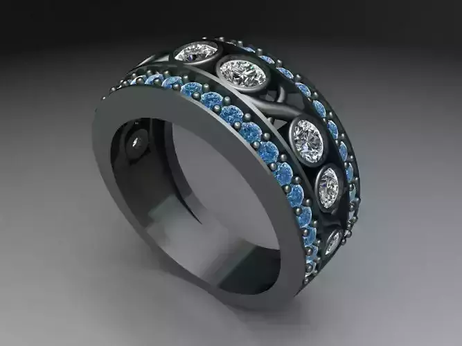 Black round stone ring  418