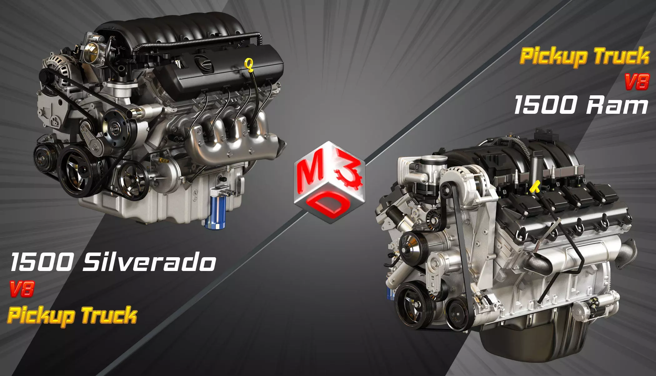 1500 Silverado - 1500 Ram Engines - V8 Pickup Engines 2 in 1 3D Model Collection_0