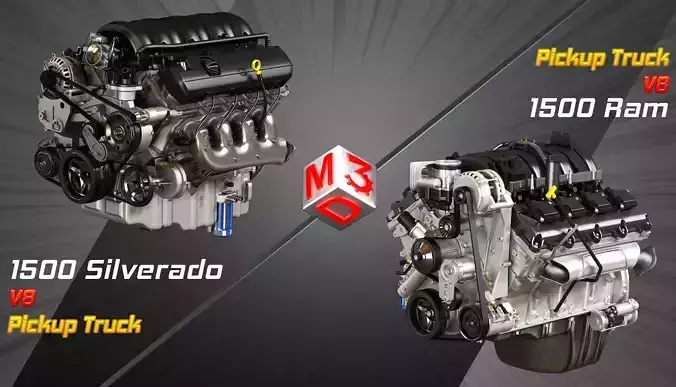 1500 Silverado - 1500 Ram Engines - V8 Pickup Engines 2 in 1 3D Model Collection