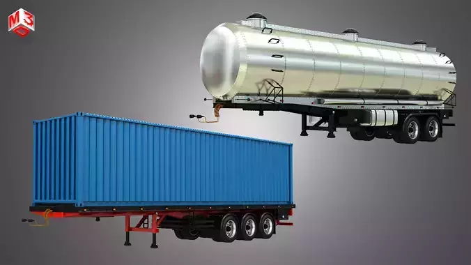Tanker Semi Trailer - Tri-Axle Container Trailer 2 in 1 3D Model Collection