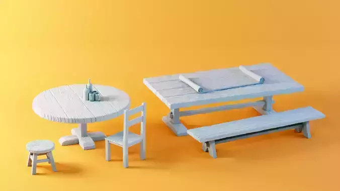 Tables and seats set 3D print model