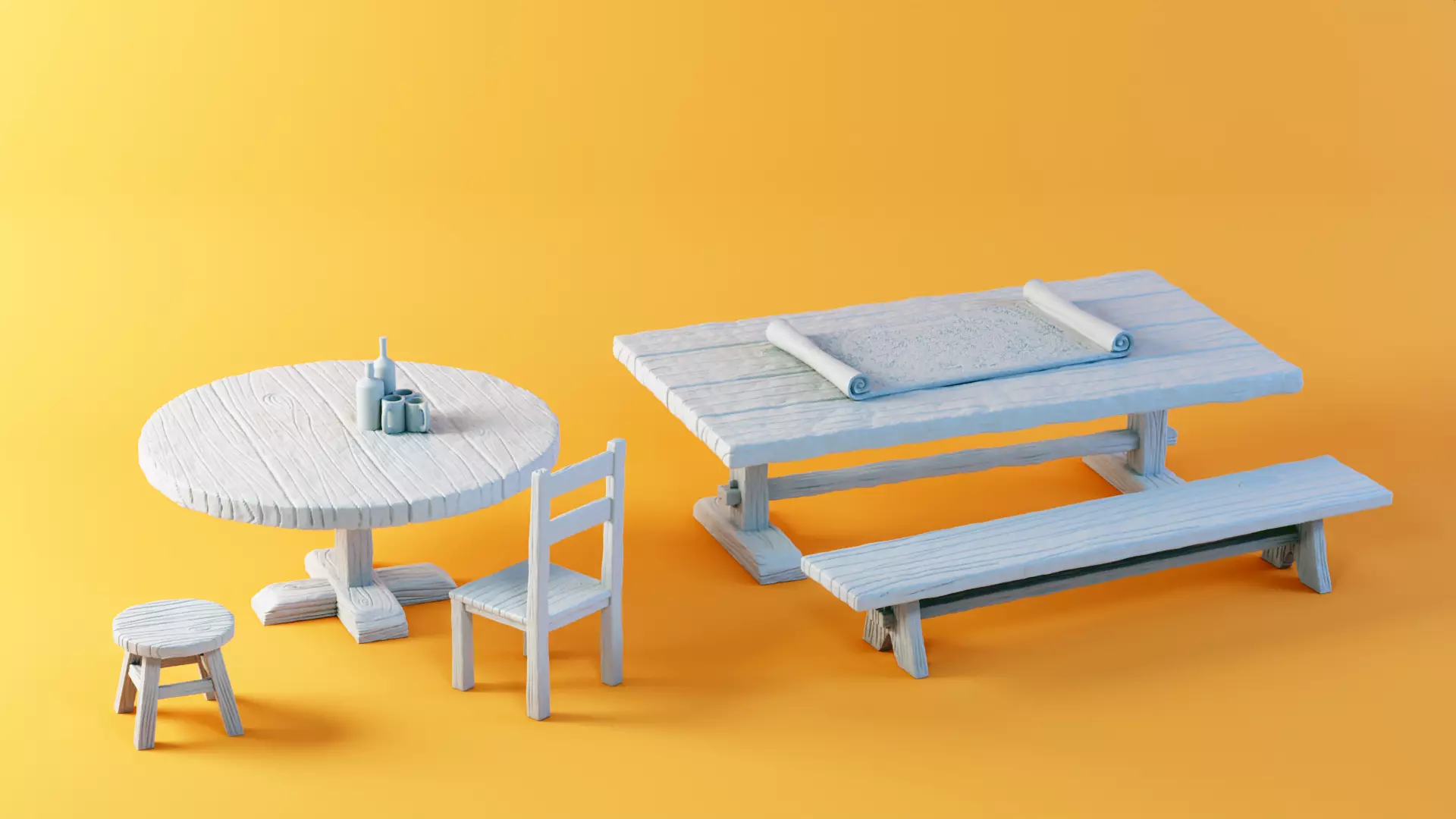 Tables and seats set 3D print model_0