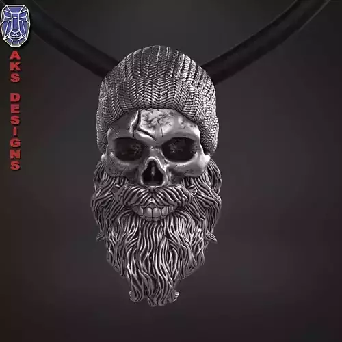  skull Pendant jewelry Bearded skull with cap version1 3D print model