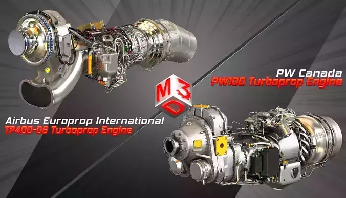 TP400-D6 Turboprop - PW100 Turboprop Engines 2 in 1 3D Model Collection