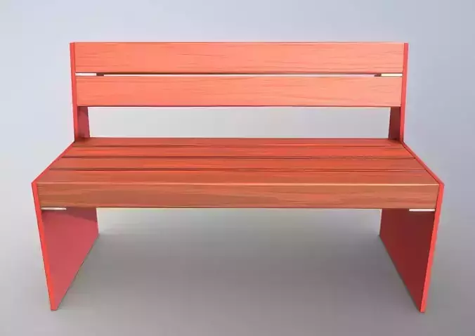 Park Bench 8 Oak Red Metal Frame 2 Low-poly 3D model
