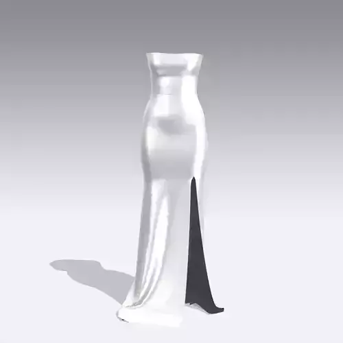 DRESS STRAPLESS SLIT LONG DRESS WHITE SATIN