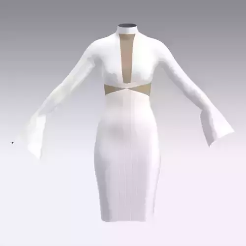 DRESS V NECKLINE RUFFLED SLEVEE DEKOLETTE PENCIL  FORM DRESS