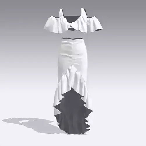 DRESSS ASYMETRIC RUFFLED V NECKLINE WHITE