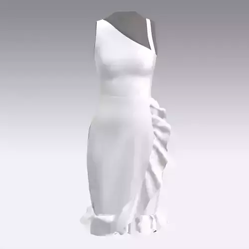 DRESS ASYMETRIC RUFFLED WHITE ONE SHOULDER