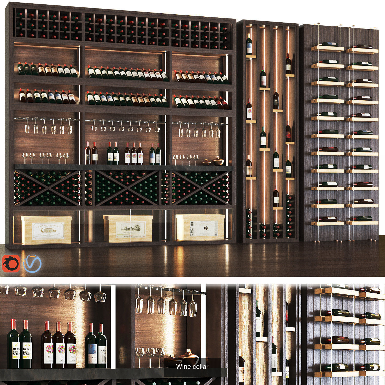 Winecellar-Cafe-Bar-Restaurant  wine rack with bottles 3D Model Collection_3