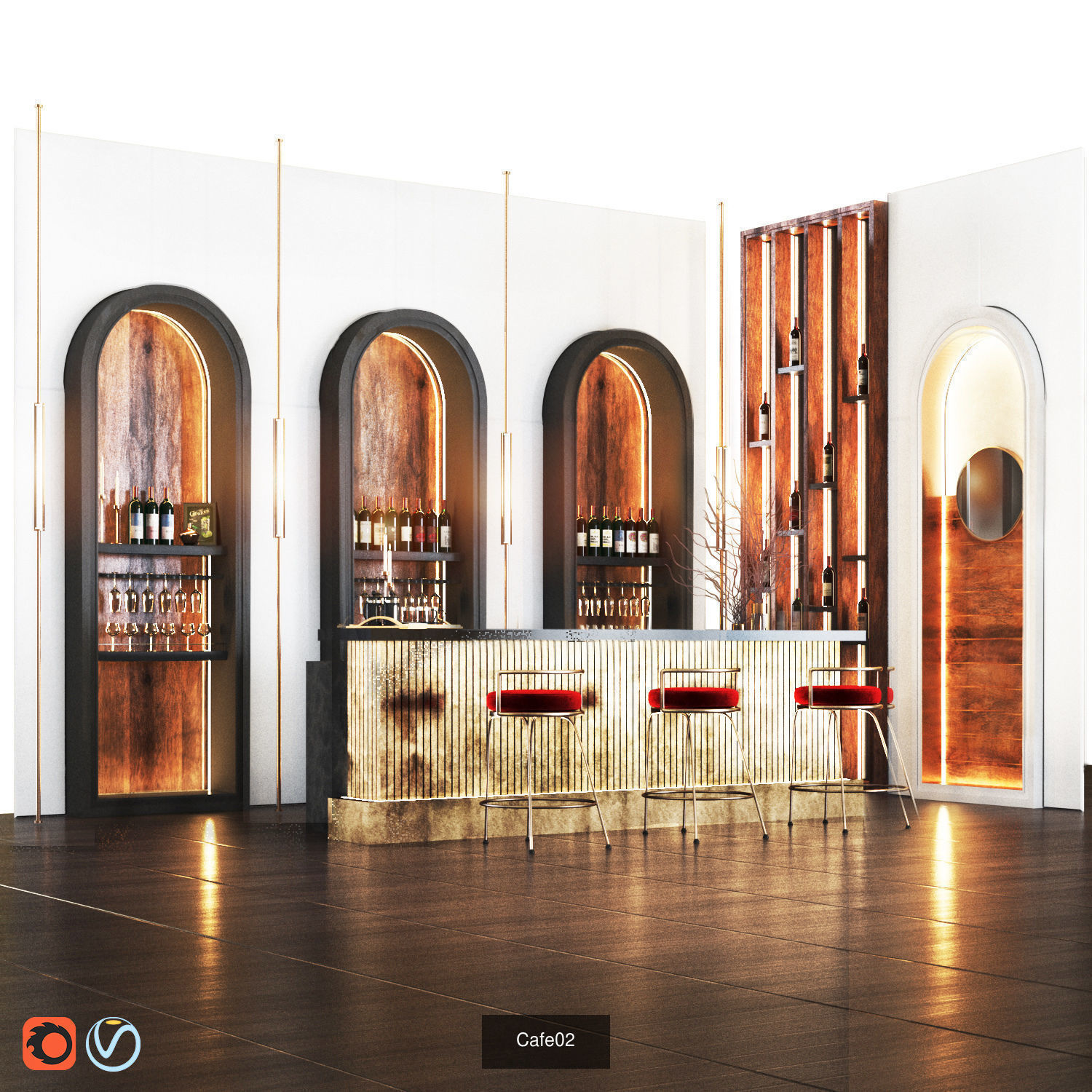 Winecellar-Cafe-Bar-Restaurant  wine rack with bottles 3D Model Collection_11