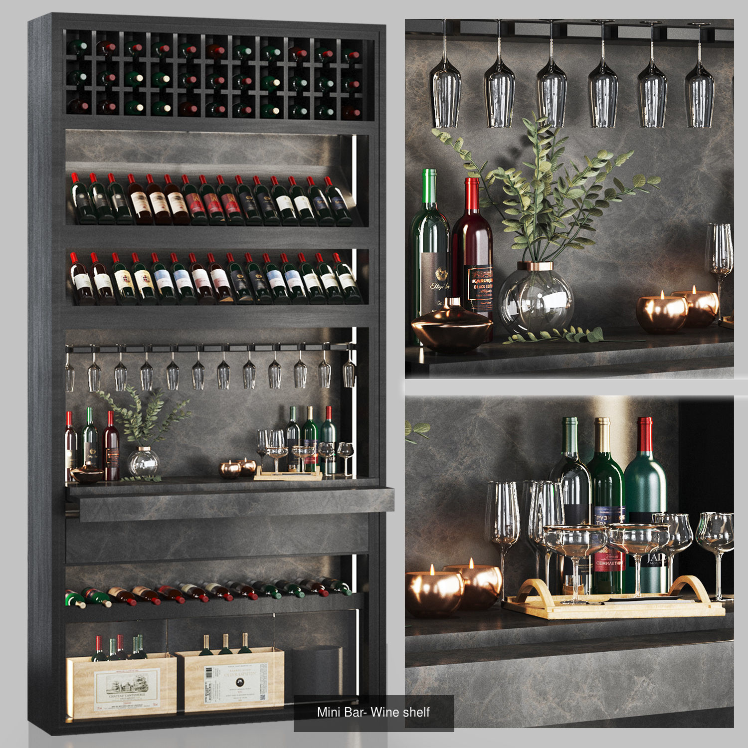 Winecellar-Cafe-Bar-Restaurant  wine rack with bottles 3D Model Collection_7