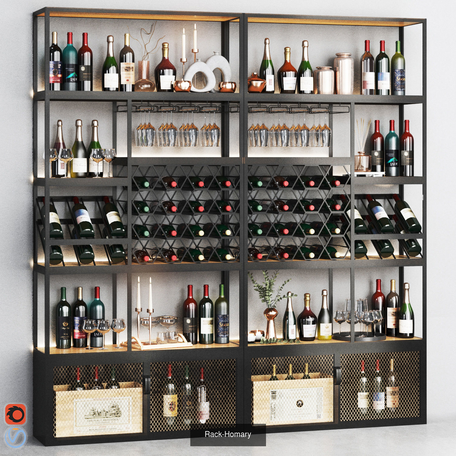 Winecellar-Cafe-Bar-Restaurant  wine rack with bottles 3D Model Collection_9