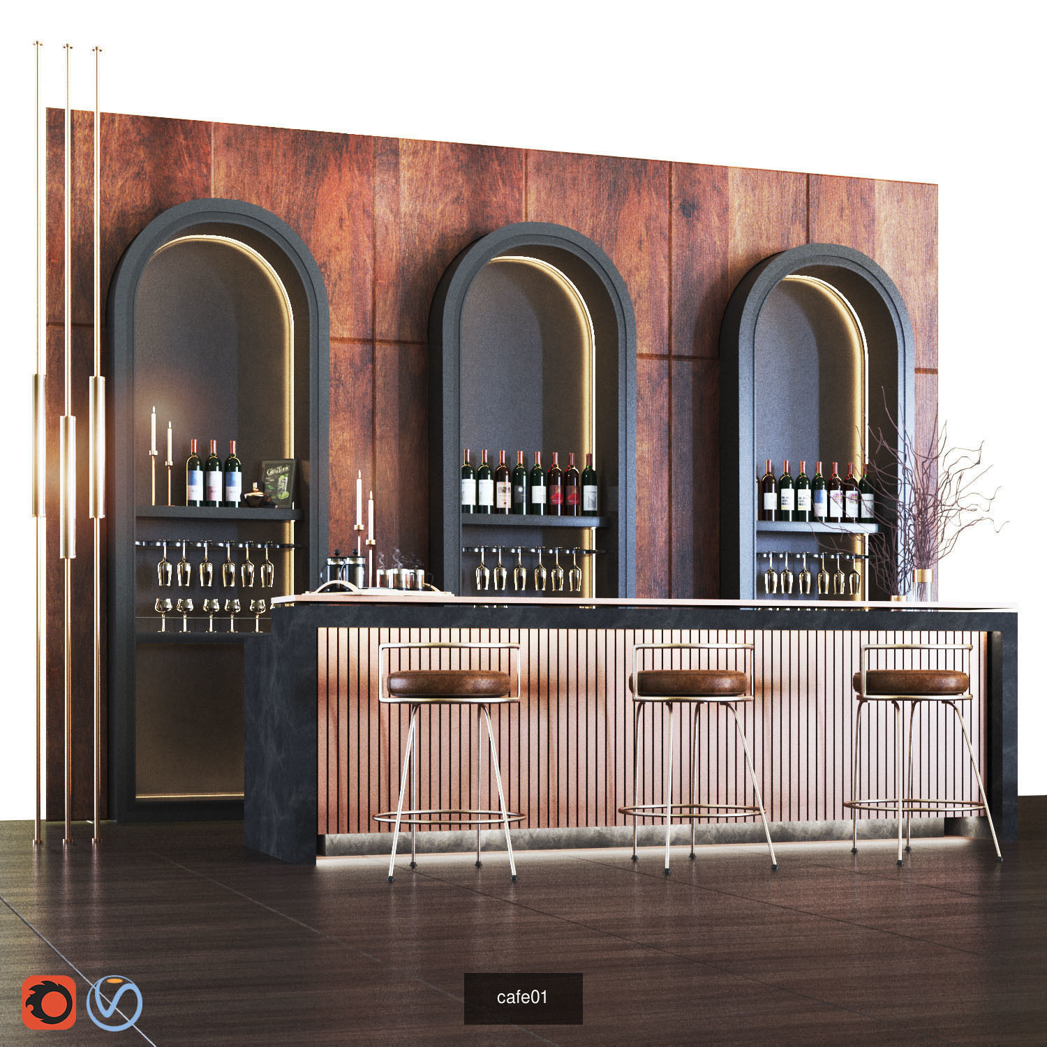 Winecellar-Cafe-Bar-Restaurant  wine rack with bottles 3D Model Collection_12