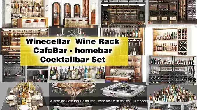Winecellar-Cafe-Bar-Restaurant  wine rack with bottles 3D Model Collection