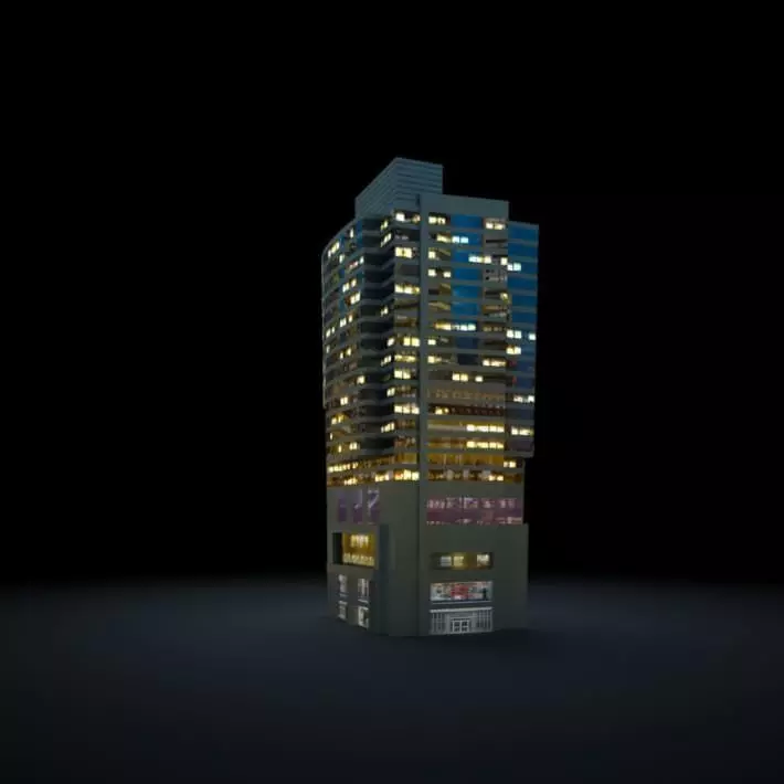 Illuminated Tall Building 3D model_0