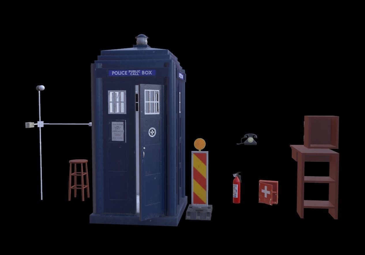 Mark 2 Metropolitan Police Box with Props Low-poly 3D model_6