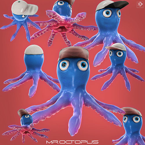 Ooctopus Cartoon Character Low-poly 3D model