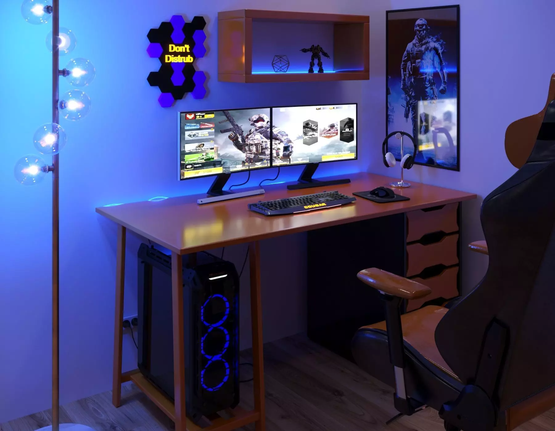 pc gaming keys and monitor also gaming chair 3D model_0