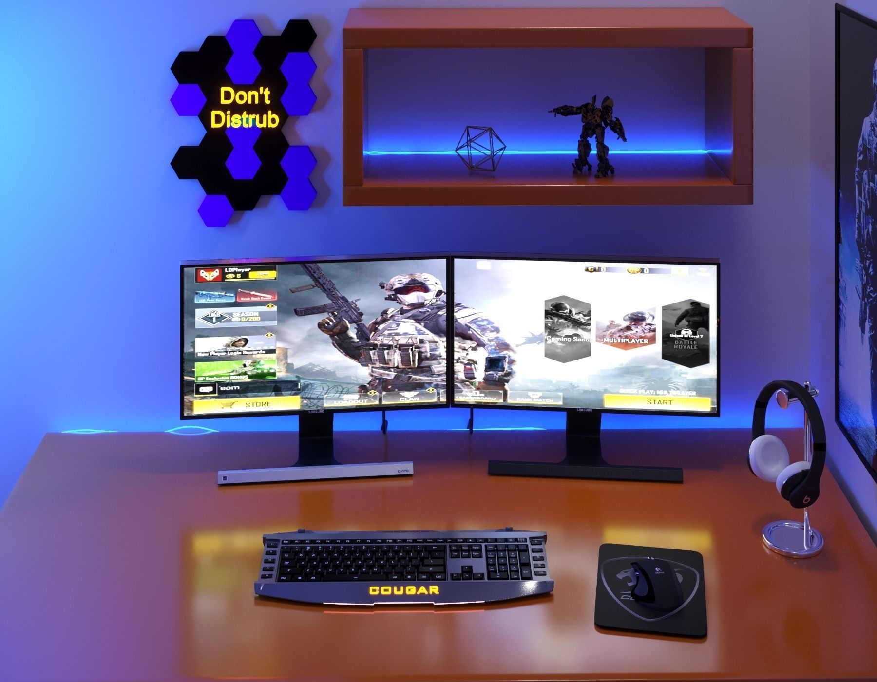 pc gaming keys and monitor also gaming chair 3D model_1